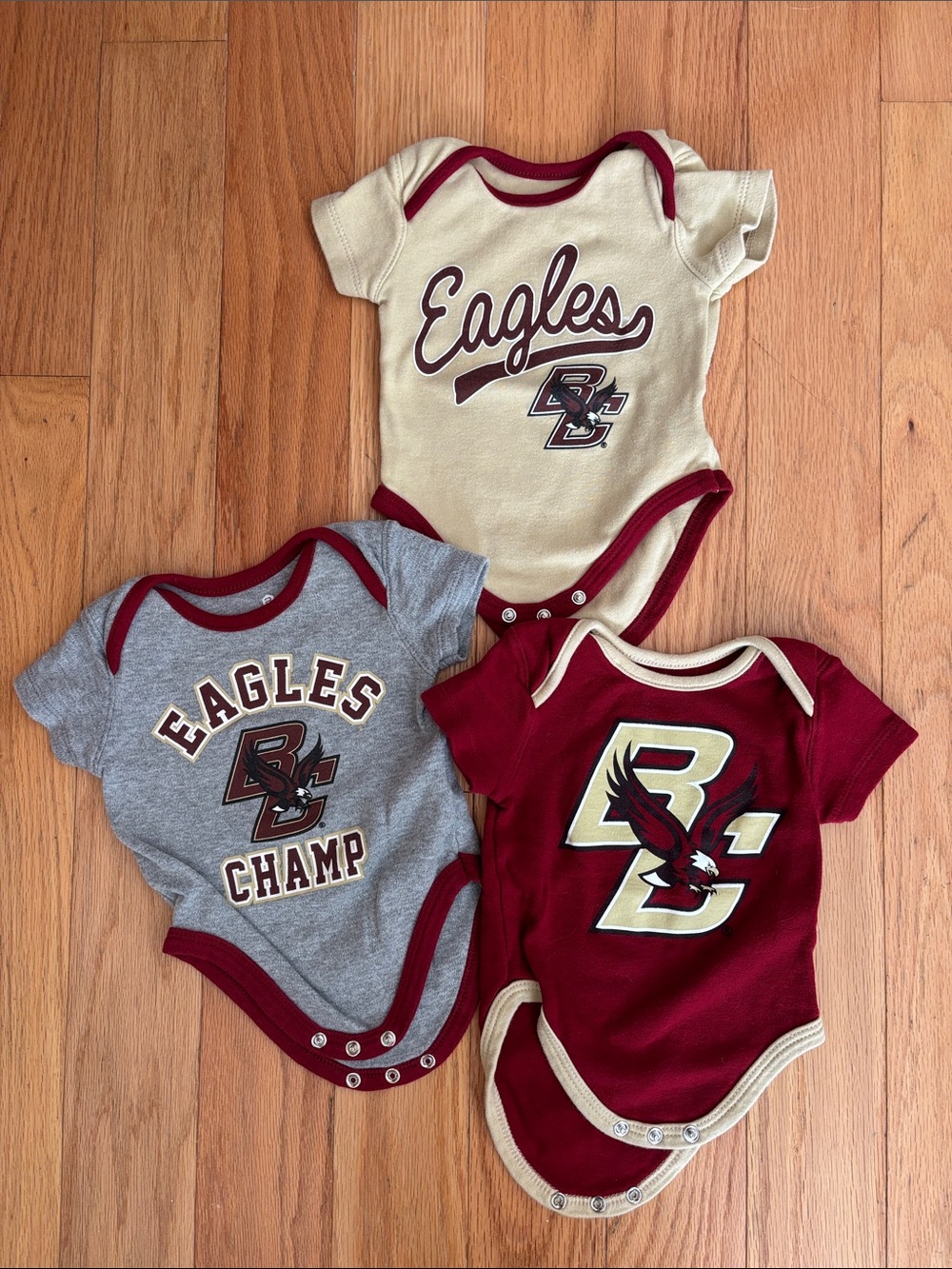 Boston College Eagles Infant 0-3M Three-Pack Onesie Set - Gold, Gray, Maroon